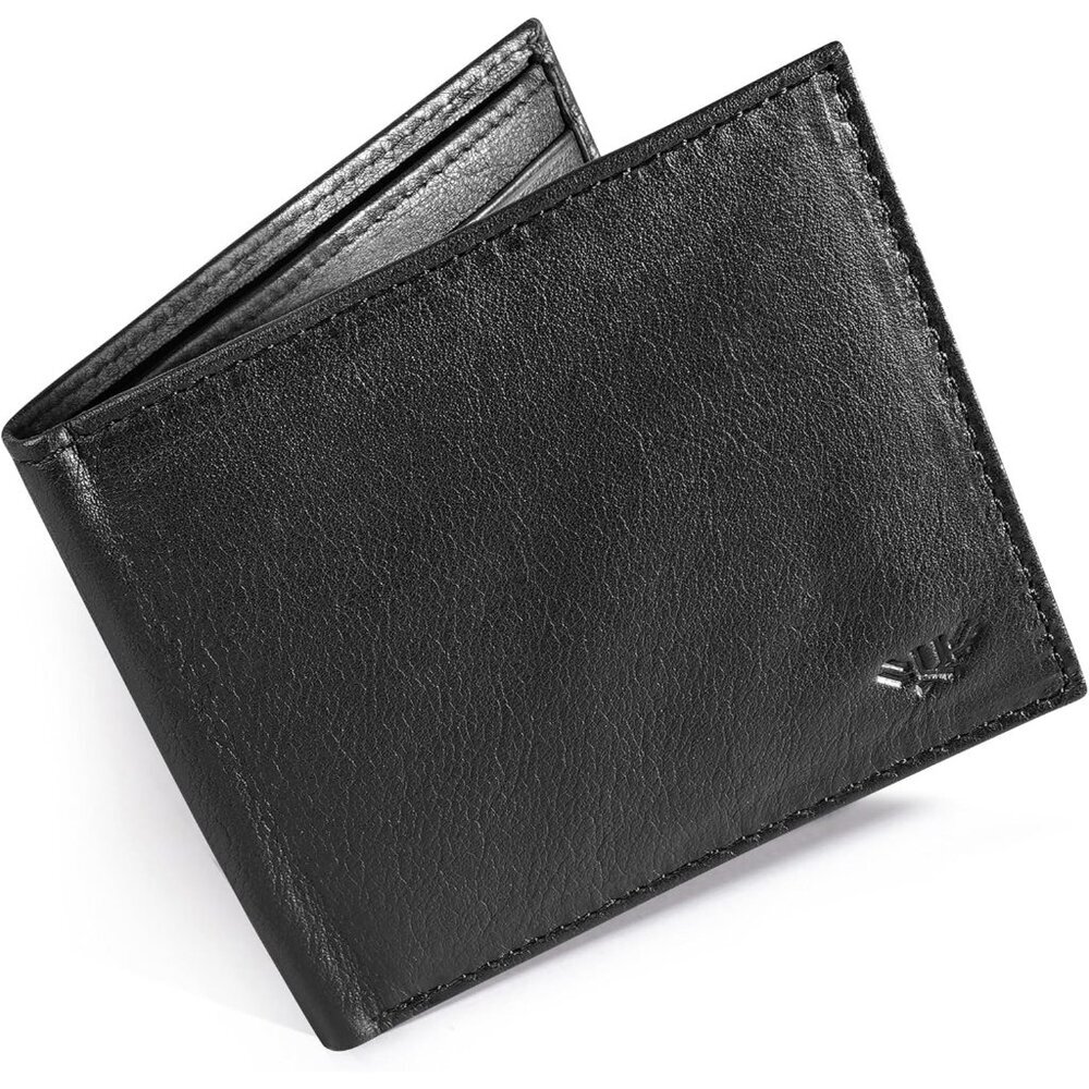 Men's Fashion Genuine Leather Slim Bifold Black Wallet Card Stylish Blocking